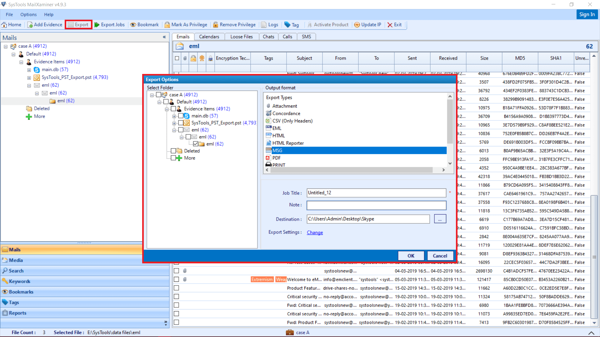 Export and Save Evidences for Windows Live Mail forensics