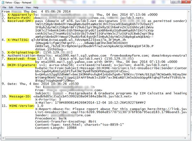yahoo email forensic analysis analyze email headers email header format