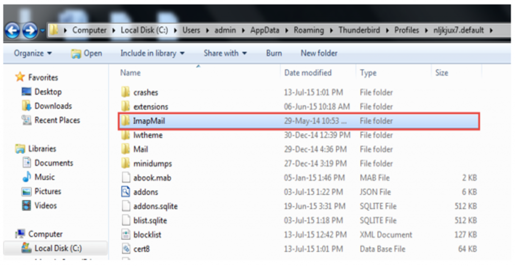where is the thunderbird mail file located