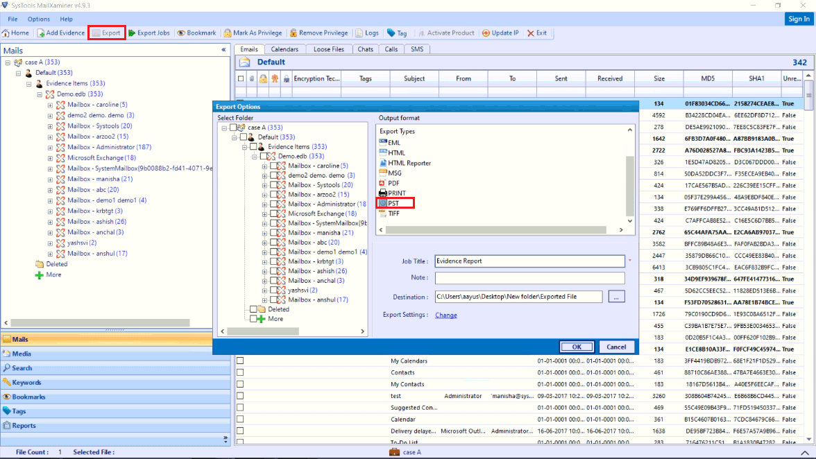 E-discovery Exchange Export to PST Files
