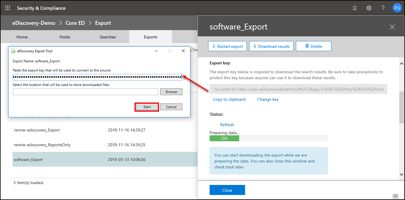 eDiscovery export test