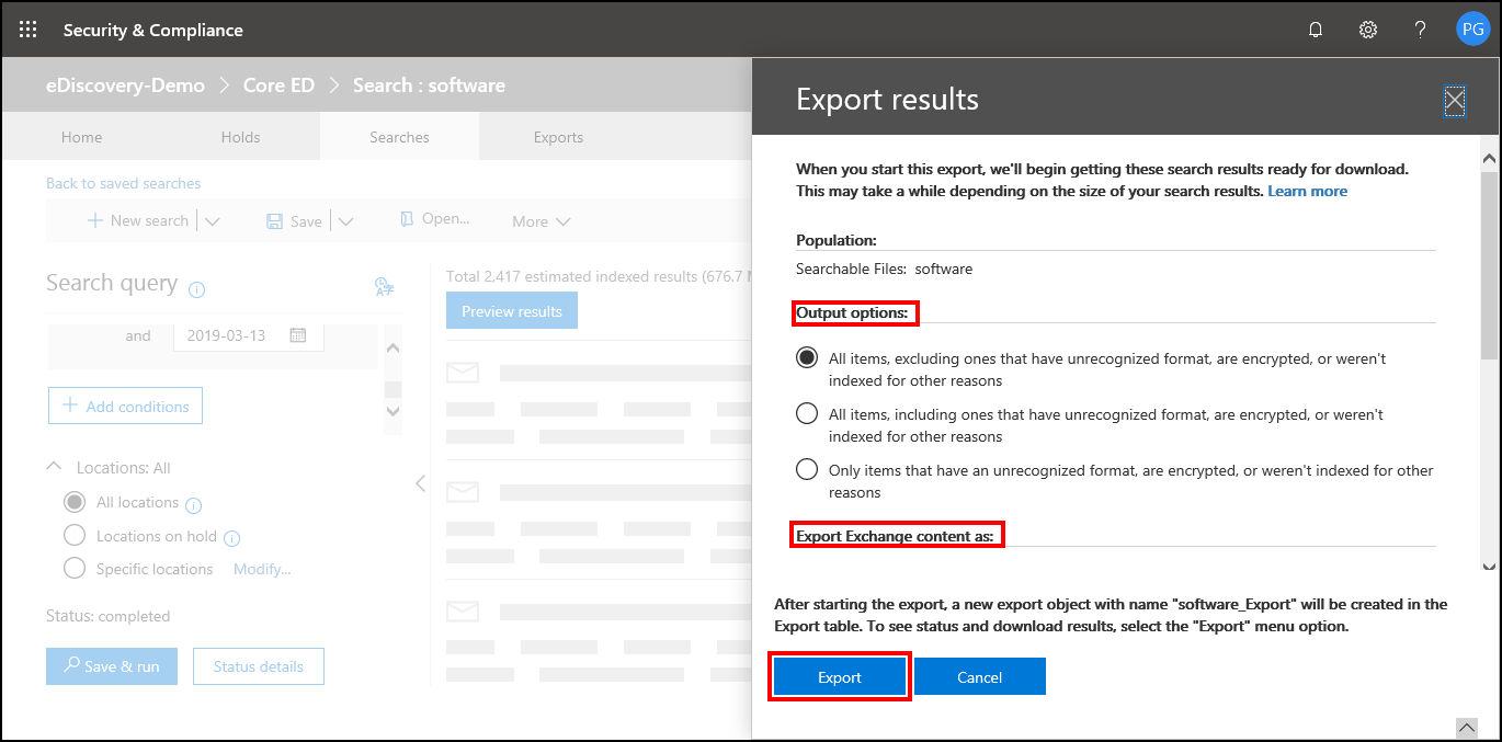 export result tab