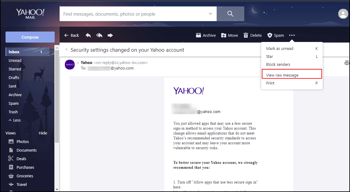 View Yahoo Email Header