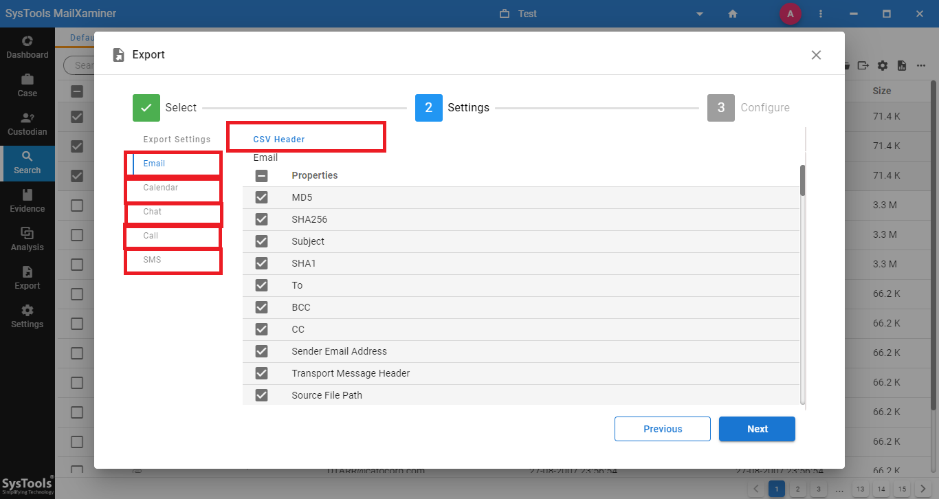 csv export settings