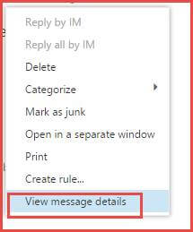 View Office 365 Email Header