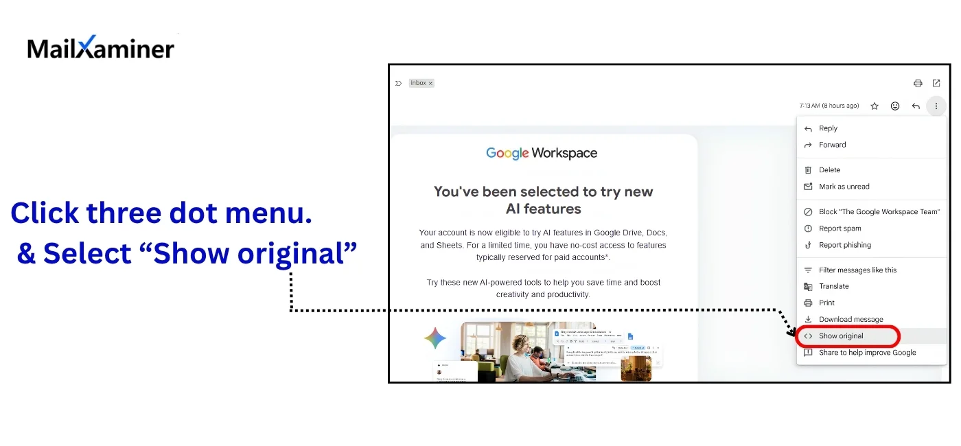 how to check email header in Gmail