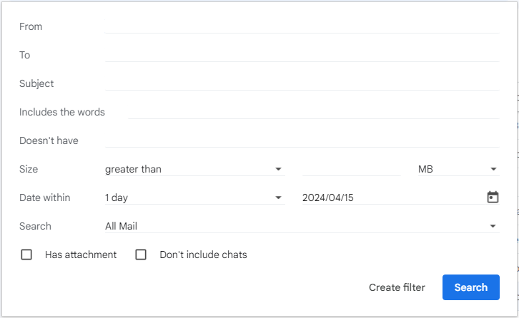 Gmail Advance Search Filter