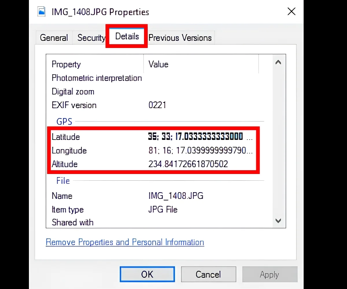 Examine Latitude and Longitude of an Image