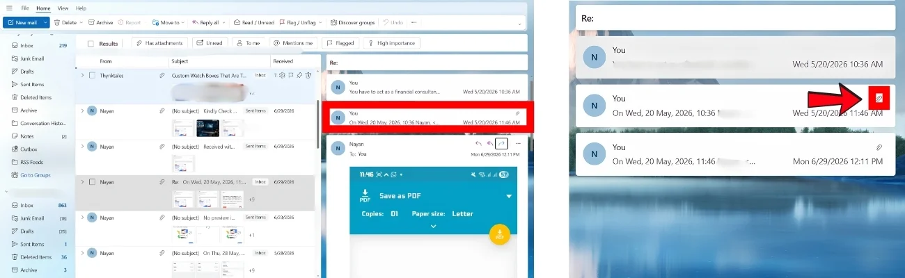 How to spot attachment in Outlook Email Chain