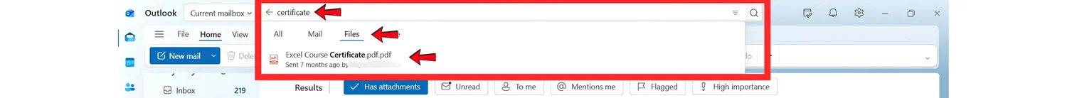 How to use Search feature of Outlook