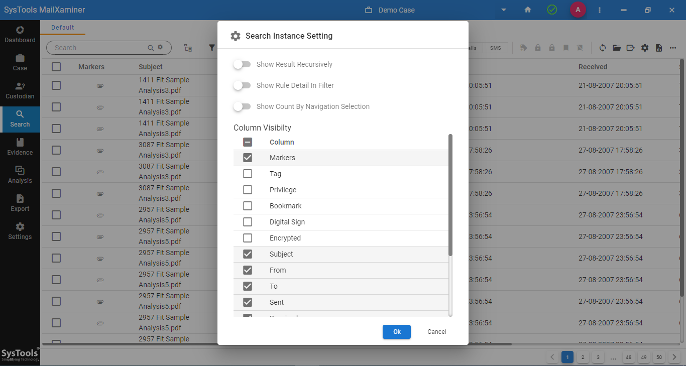  search instance setting option