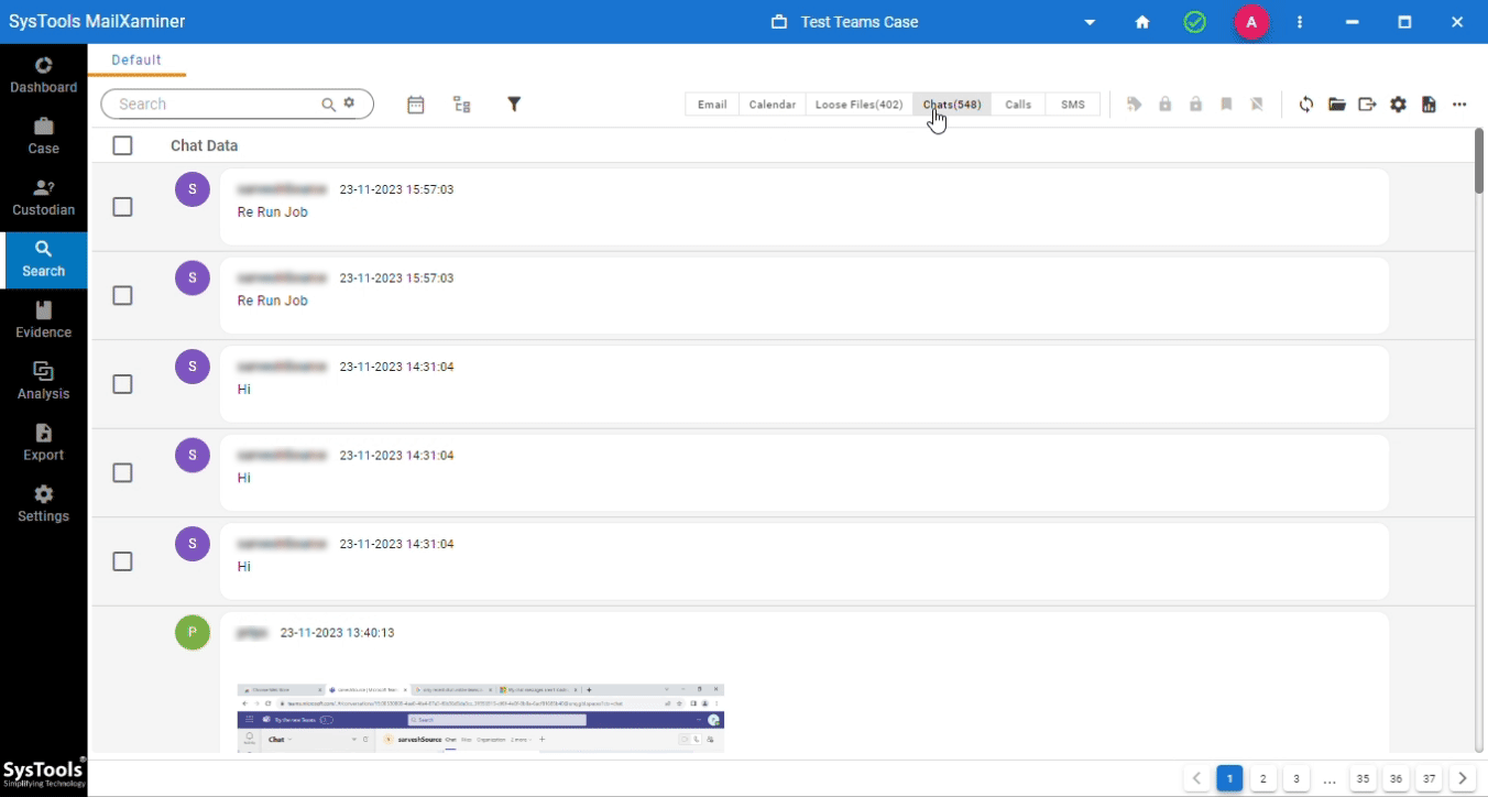 Check Chat and Loose Files and conduct an e-discovery investigation of Teams app