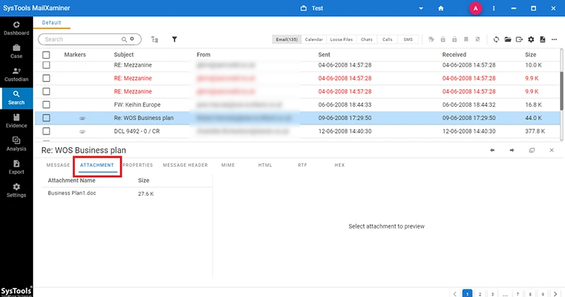 Forensic Keyword Search on Attachment