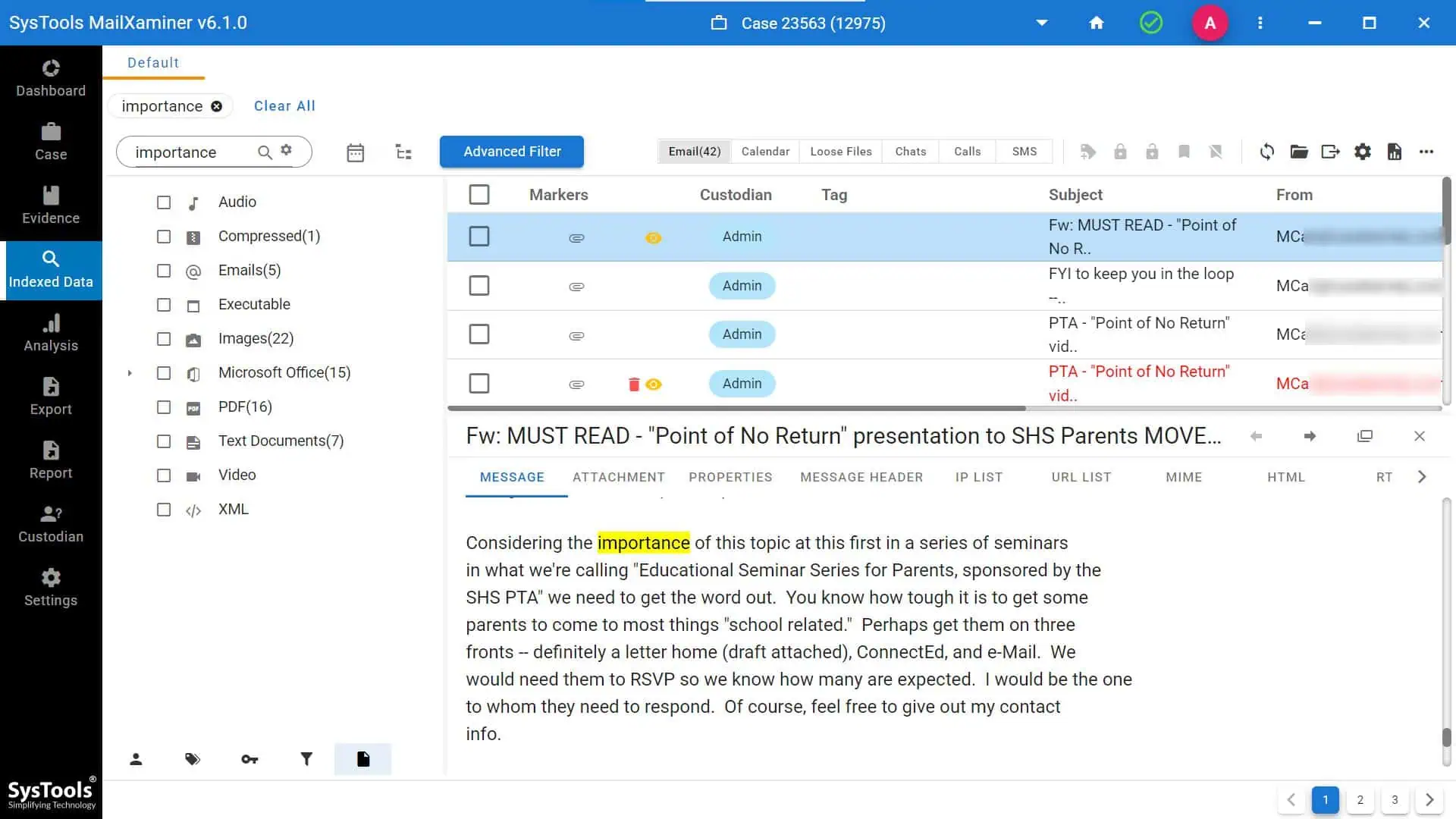 Analysis of Emails
