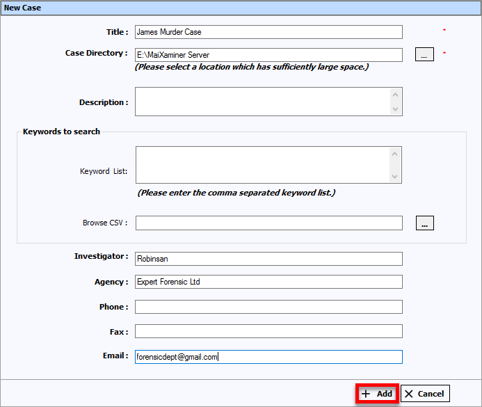 Fill Case Details